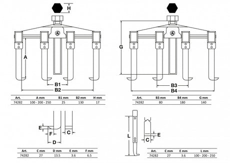 EXTERNAL/INTERNAL PULLER SET, 2-ARM | 8 PCS. (74282)