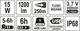 SPOTLIGHT 15W 1200LM IP68 RECHARGEABLE (YT-08551)