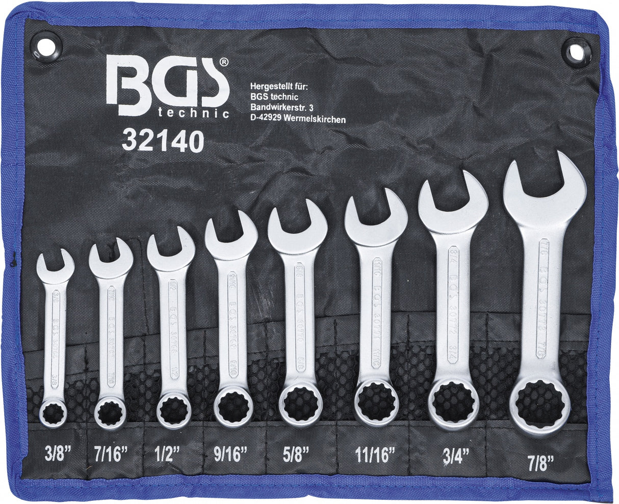COMBINATION SPANNER SET | EXTRA SHORT | INCH SIZES | 3/8" - 7/8" | 8 PCS. (32140)