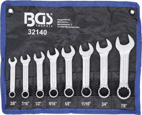 COMBINATION SPANNER SET | EXTRA SHORT | INCH SIZES | 3/8" - 7/8" | 8 PCS. (32140)