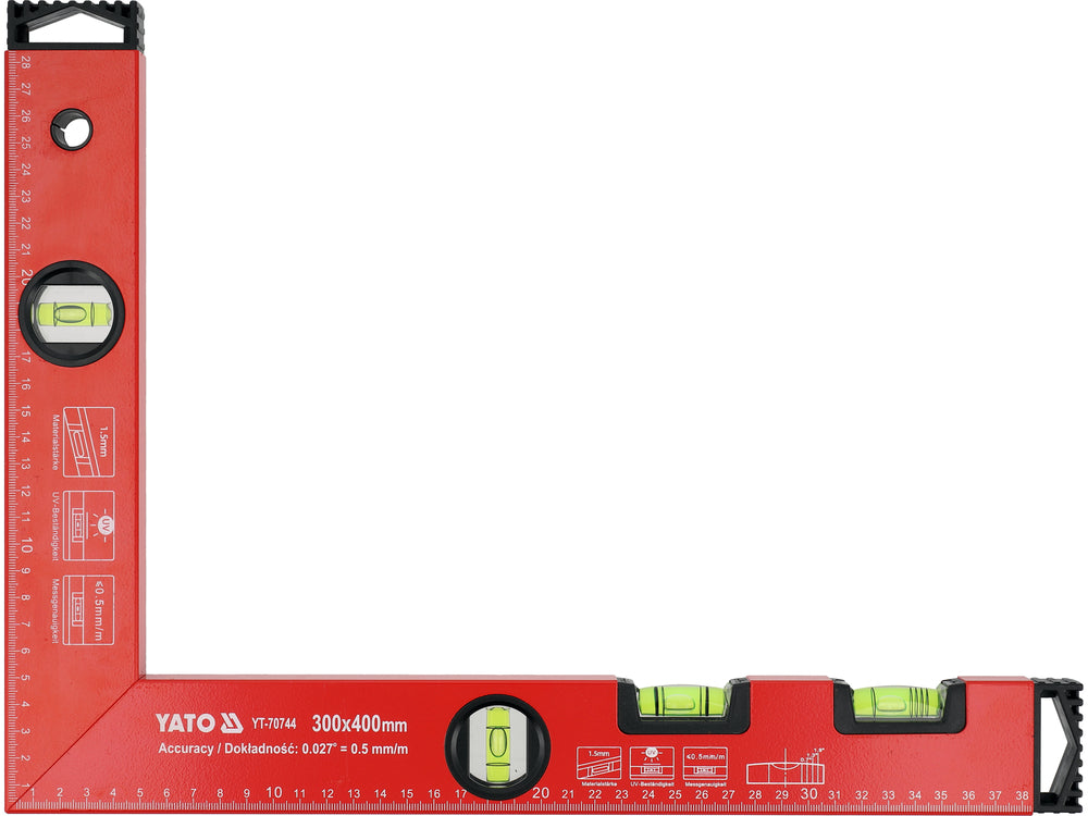 RECTANGULAR ALUMINIUM TRY SQUARE/SPIRIT LEVEL 400 X 300 MM (YT-70744)