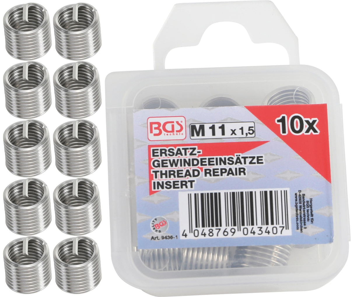 REPLACEMENT THREAD INSERTS | M11 X 1.5 MM | 10 PCS. (9436-1)