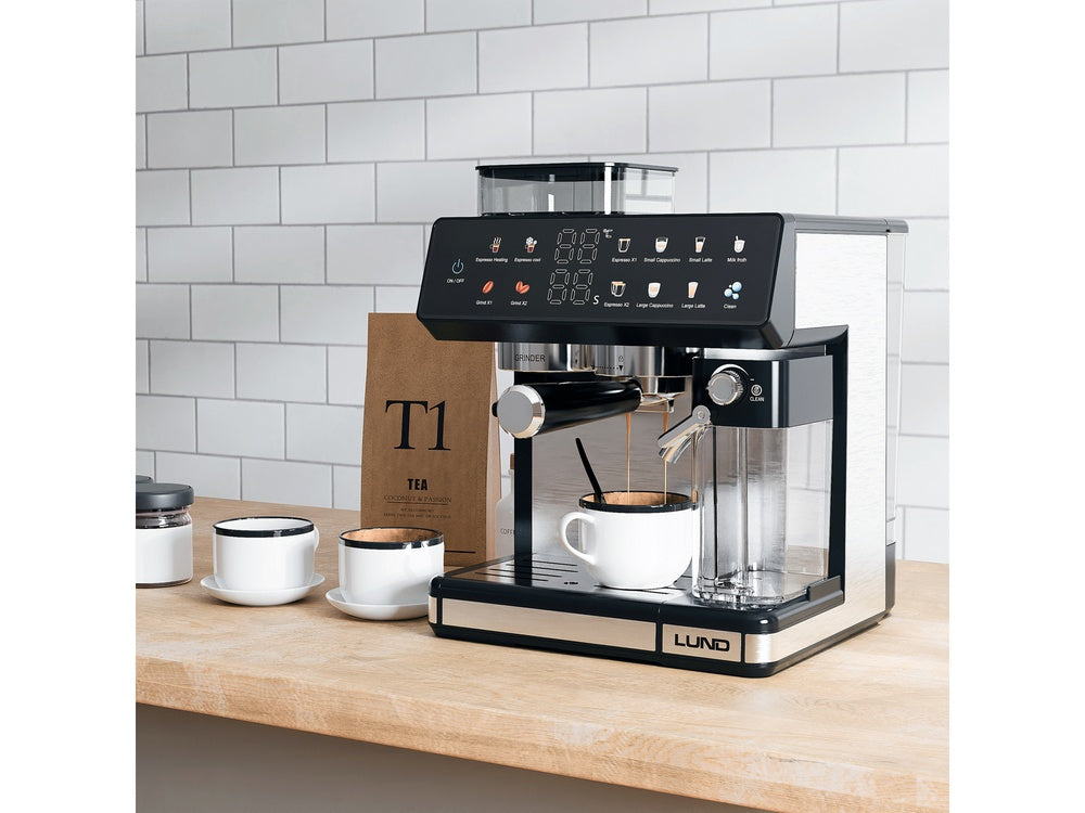 PRESSURE COFFEE MAKER WITH MILK FROTHER AND GRINDER 1350W (68501)