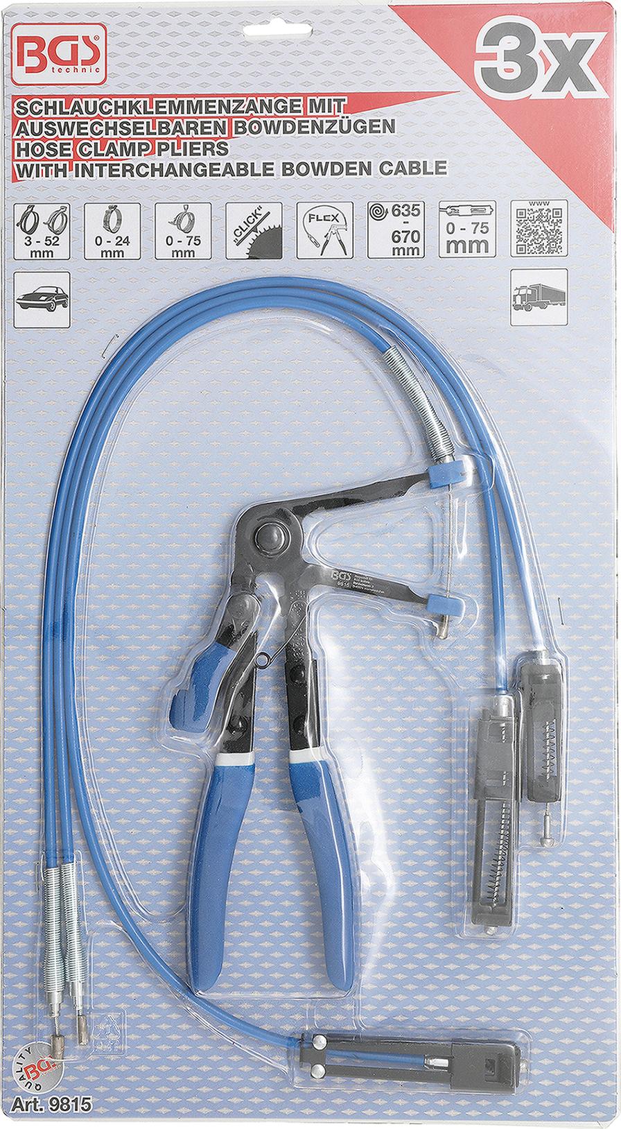HOSE CLAMP PLIERS | WITH INTERCHANGEABLE BOWDEN CABLES | 635 - 670 MM (9815)