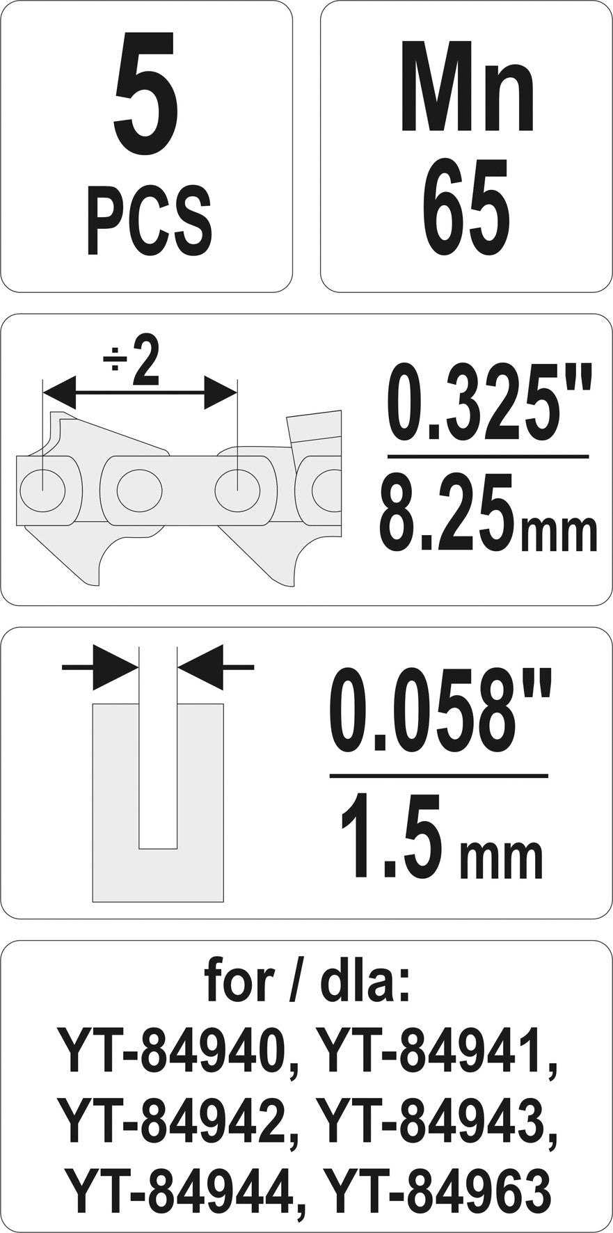 LINKS FOR CHAIN 0,325" ,058 SET 5PCS (YT-84975)