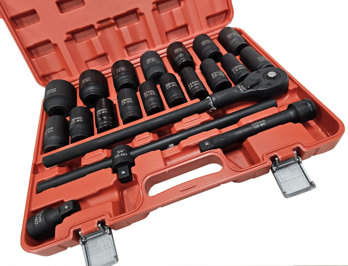 LONG IMPACT SOCKET AND WRENCH SET | CR-MO | 6-POINT | 20 MM (3/4") | 21 PCS. (SLS21A)