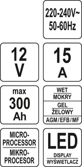 ELECTRONIC BAT CHARGER 12V/2/6/10/15/20A (YT-83037)