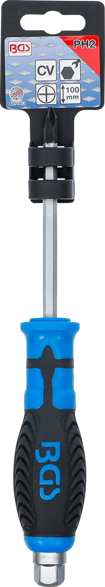 SCREWDRIVER, BLADE WITH HEXAGON PROFILE | CROSS SLOT PH2 | BLADE LENGTH 100 MM (7913)