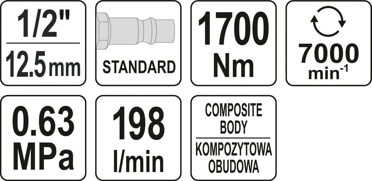 AIR IMPACT WRECH 1/2" 1700NM COMPOSITE (YT-09544)