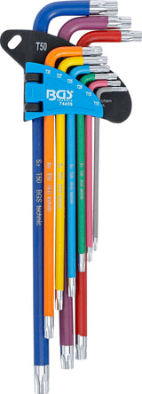 L-TYPE WRENCH SET | MULTICOLOUR | EXTRA LONG | T-STAR (FOR TORX) T10 - T50 | 9 PCS. (74459B)