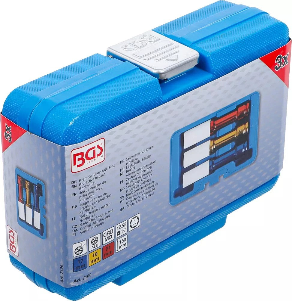 PROTECTIVE IMPACT SOCKET SET | 12.5 MM (1/2") DRIVE | 150 MM DEEP | 17 / 19 / 21 MM | 3 PCS. (7100)