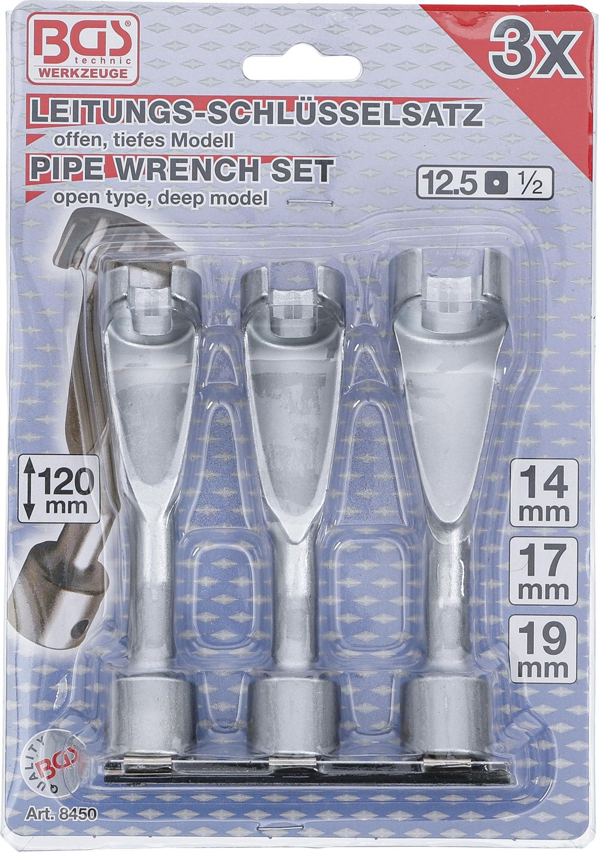PIPE WRENCH SET, OPEN | 12.5 MM (1/2") DRIVE | 14 - 17 - 19 MM (8450)