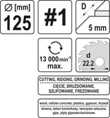 DISC/CUTTER FOR WOOD 125 MM, NO1 (YT-59174)