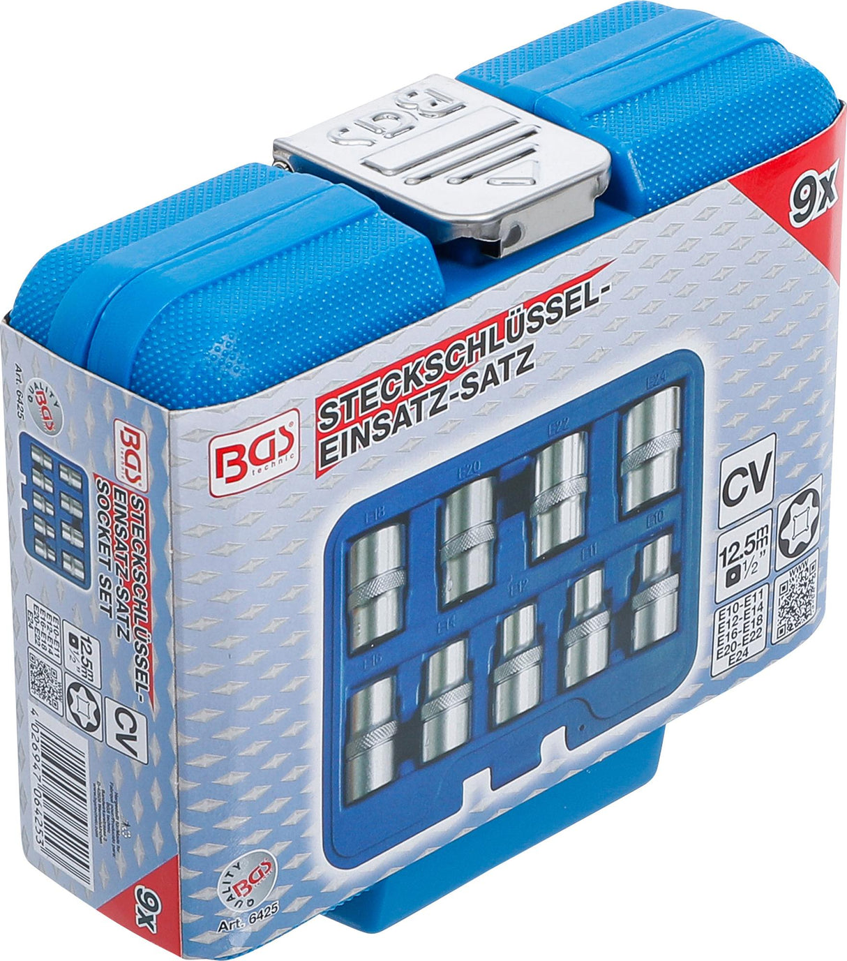 SOCKET SET, E-TYPE | 12.5 MM (1/2") DRIVE | E10 - E24 | 9 PCS. (6425)