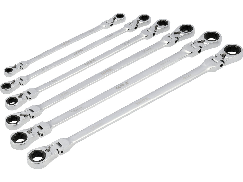 SET OF RATCHETING RING DOUBLE-ENDED LONG REVERSIBLE WRENCHES | WITH SWITCH | 8-19 MM | 6 PCS (YT-50390)