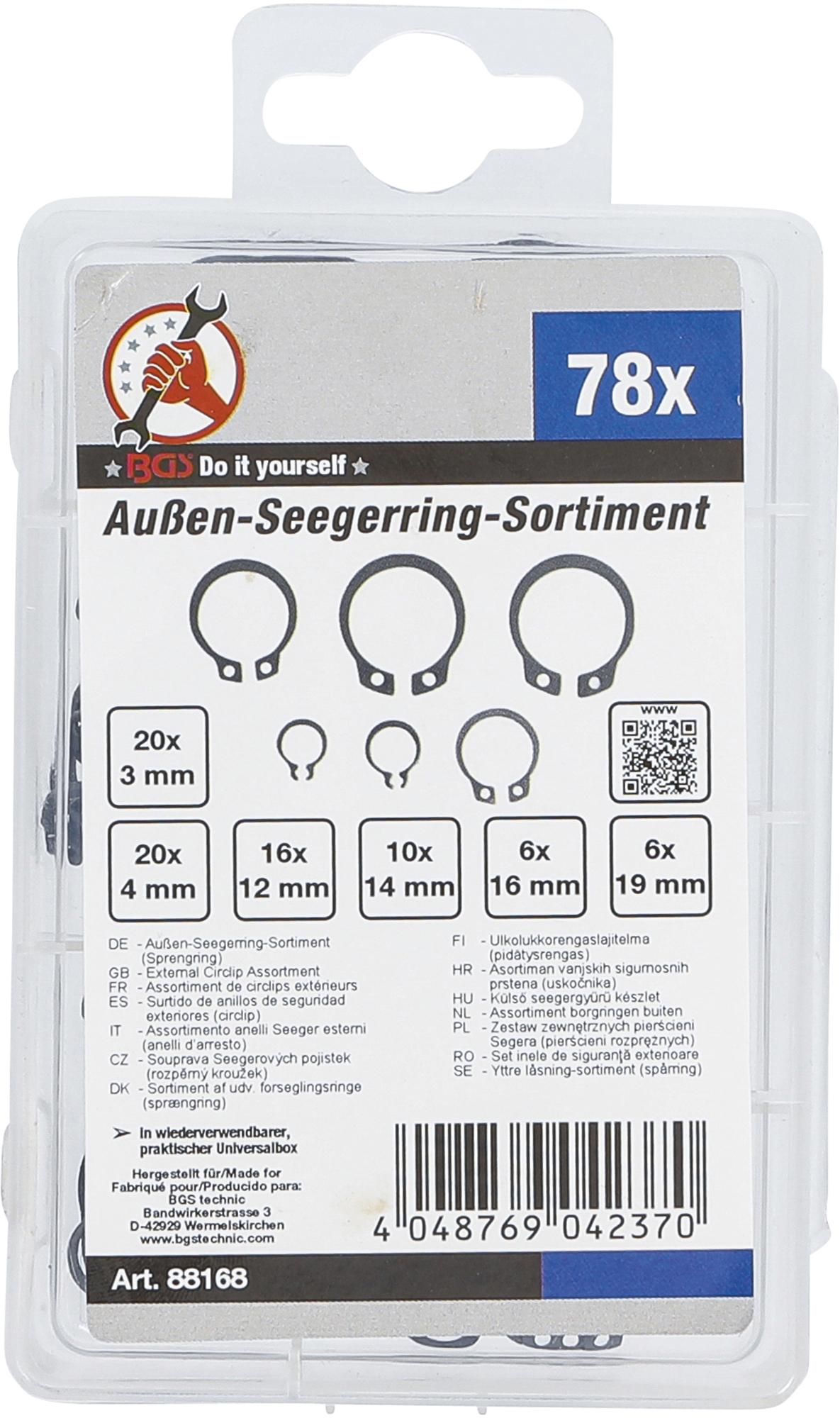 EXTERNAL CIRCLIP ASSORTMENT | Ø 8 - 19 MM | 78 PCS. (88168)