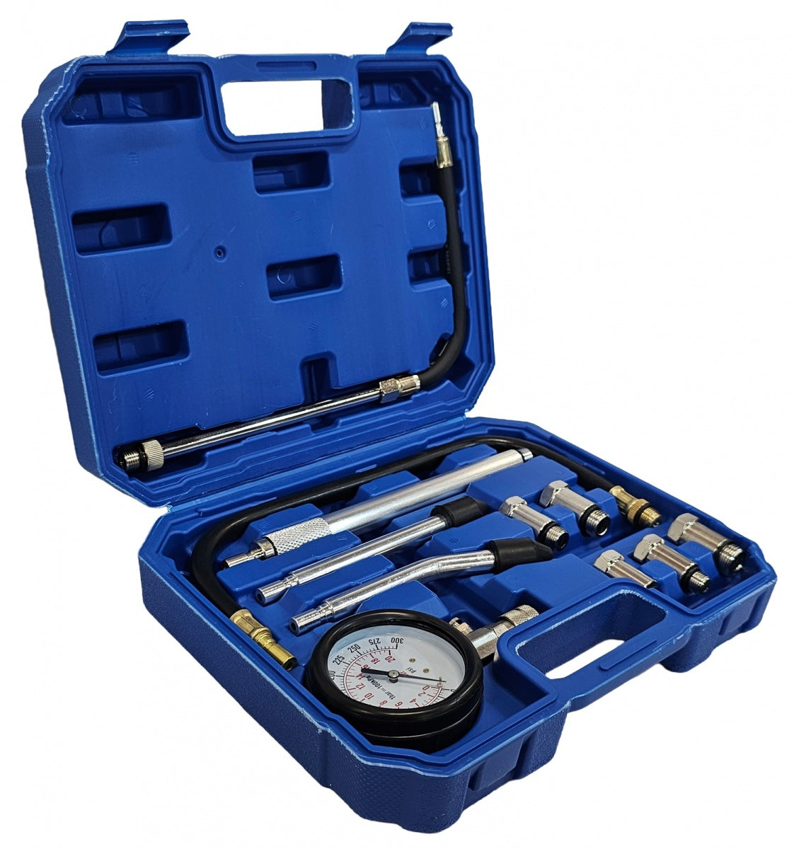 COMPRESSION TESTER PETROL | WITH EXTENDED ADAPTERS | 0-20 BAR (H06009)