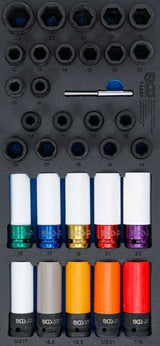 TOOL CASE 3/3: SET OF IMPACT SOCKETS / IMPACT-RESISTANT SOCKETS WITH PROTECTION AND SCREW BITS | 12.5 MM (1/2") | 33 PCS. (74557)