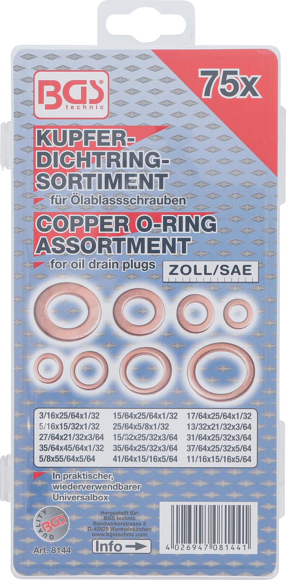 SEAL RING ASSORTMENT | COPPER | INCH SIZES | FOR OIL DRAIN PLUGS | 75 PCS. (8144)