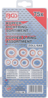 SEAL RING ASSORTMENT | COPPER | INCH SIZES | FOR OIL DRAIN PLUGS | 75 PCS. (8144)