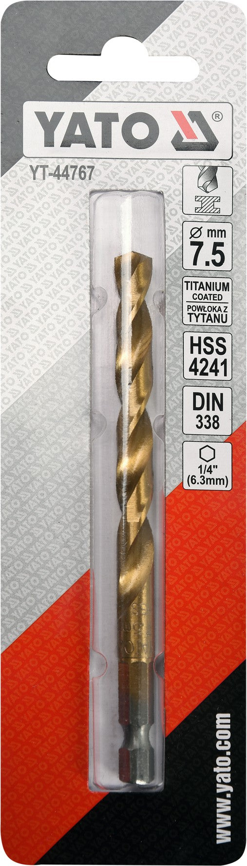 METAL DRILL WITH HEX SHANK 7,5MM TITAN (YT-44767)