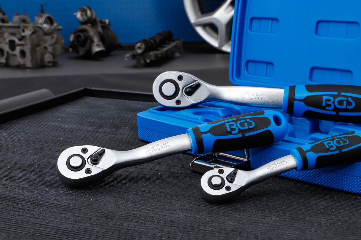 REVERSIBLE RATCHET SET | FINE TOOTH | 6.3 MM (1/4") - 10 MM (3/8") - 12.5 MM (1/2") | 3 PCS. (621)