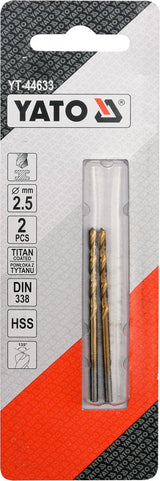 TWIST DRILL BIT HSS-TIN 2,5 MM - 2 PCS (YT-44633)