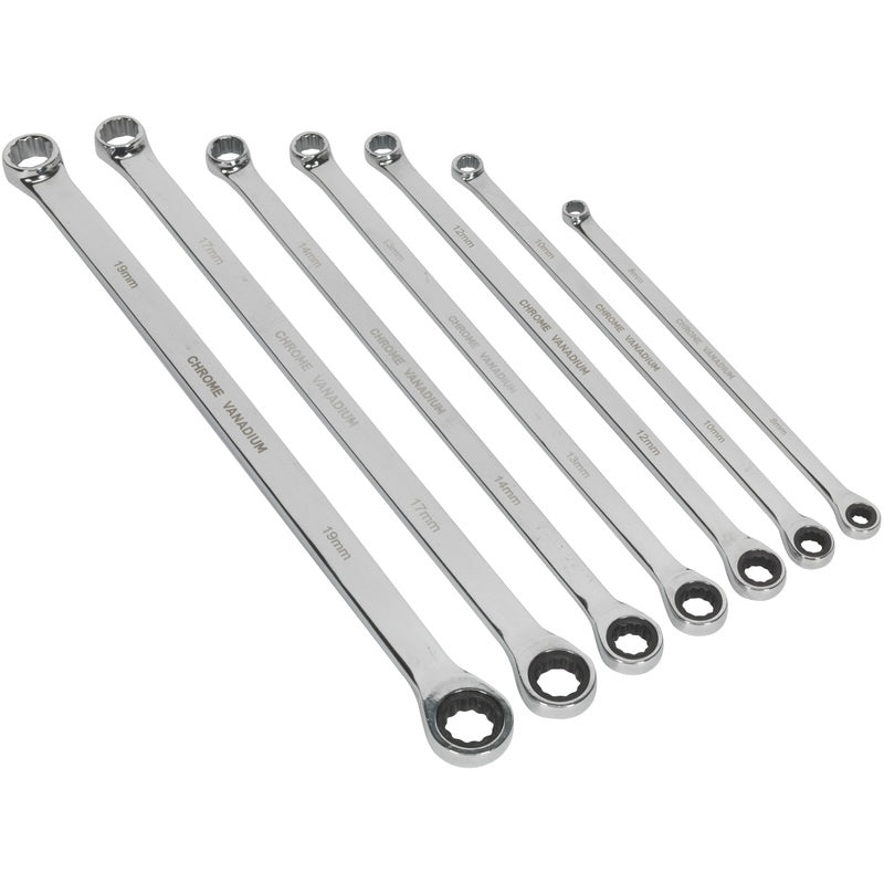 DOUBLE RING WRENCH SET WITH RATCHET | LONG TYPE | 8-19 MM | 7 PCS. (DR07)
