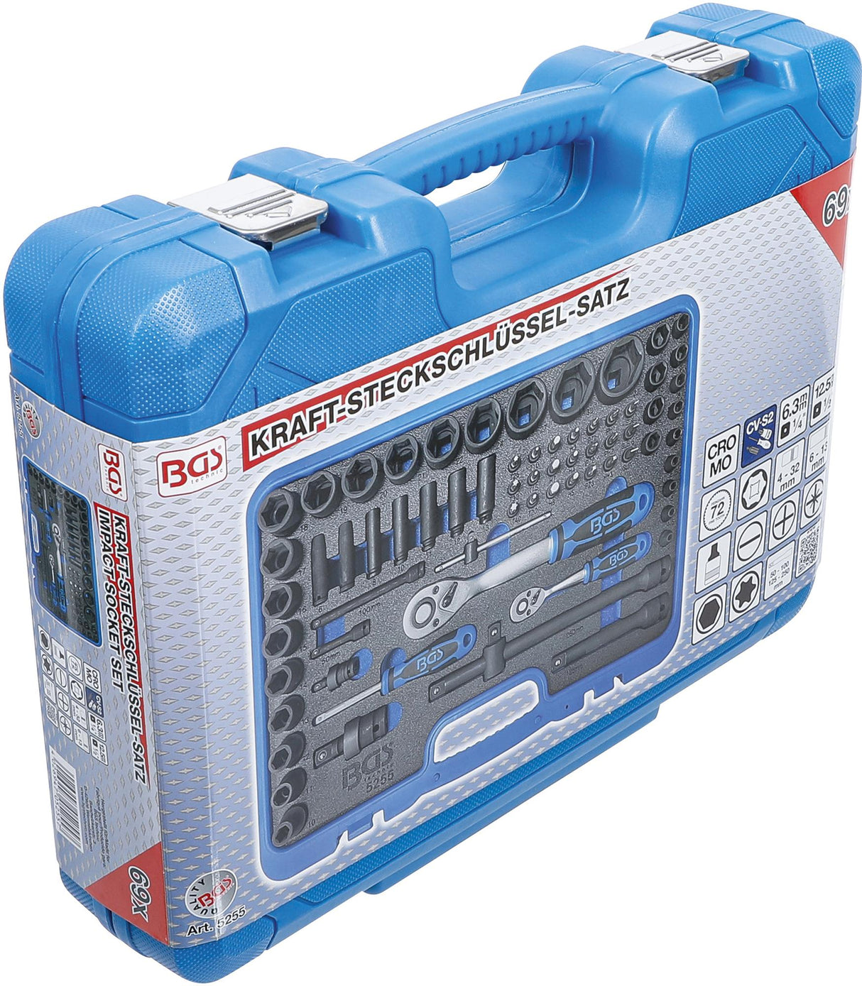 IMPACT SOCKET SET HEXAGON | 6.3 MM (1/4") + 12.5 MM (1/2") | 69 PCS. (5255)