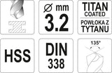 TWIST DRILL BIT HSS-TIN 3,2 MM (YT-44637)
