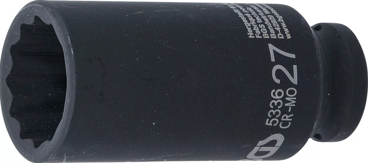 IMPACT SOCKET, 12-POINT, DEEP | 12.5 MM (1/2") DRIVE | 27 MM (5336)