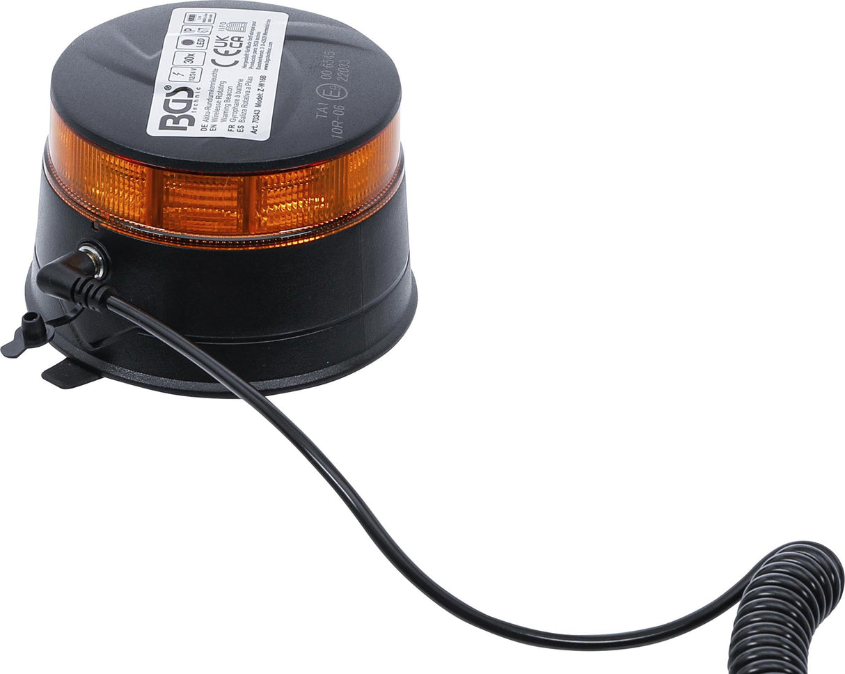 CORDLESS ROTATING WARNING BEACON | YELLOW | WITH MAGNET | 12 V / 24 V | Ø 130 MM (70343)