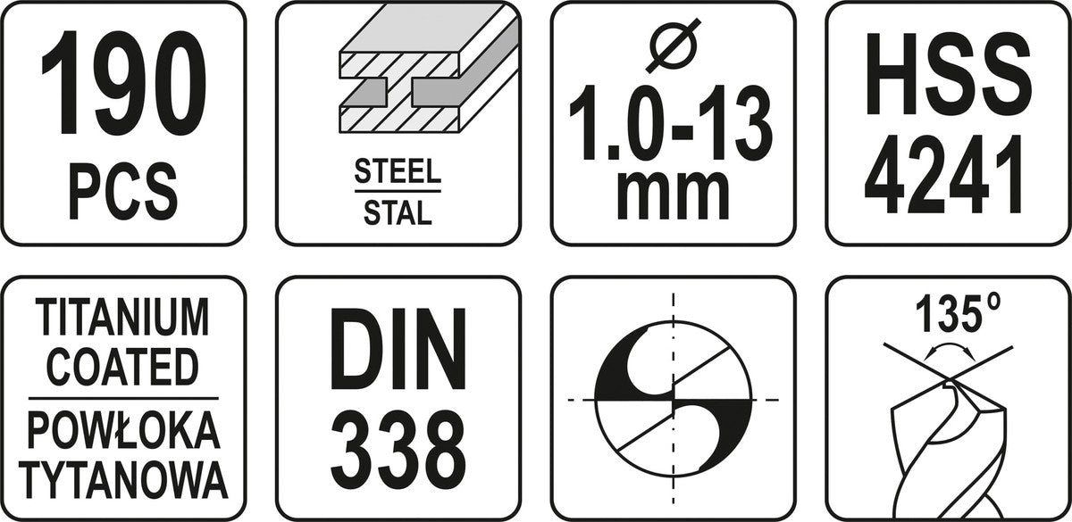 TWIST DRILL BIT SET 190PCS 1-13MM (YT-44677)
