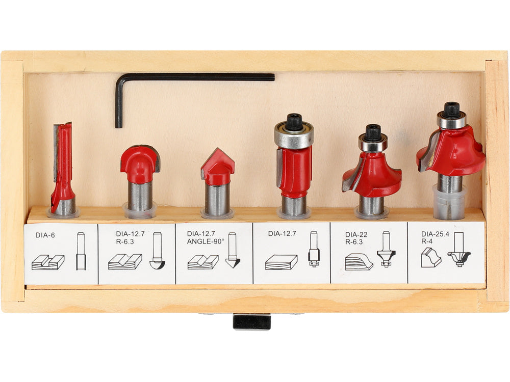 SET OF 6 WOODWORKING ROUTERS, SHANK 8 MM (YT-68001)