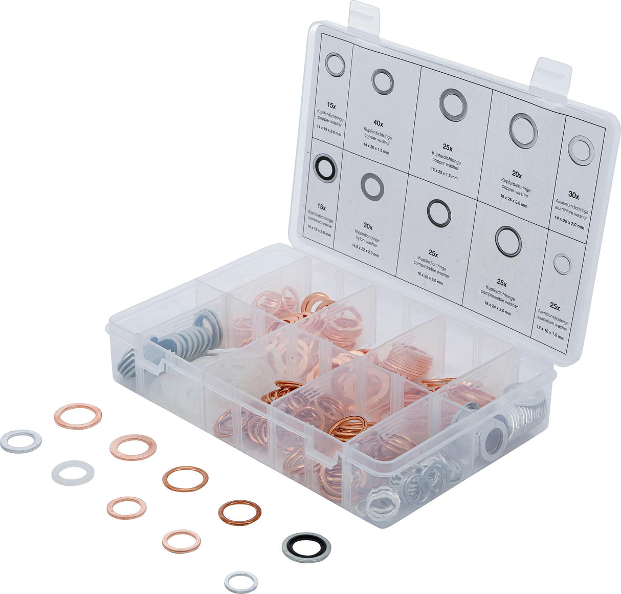 SEAL RING ASSORTMENT | COPPER, ALUMINUM, NYLON | 250 PCS. (85225)