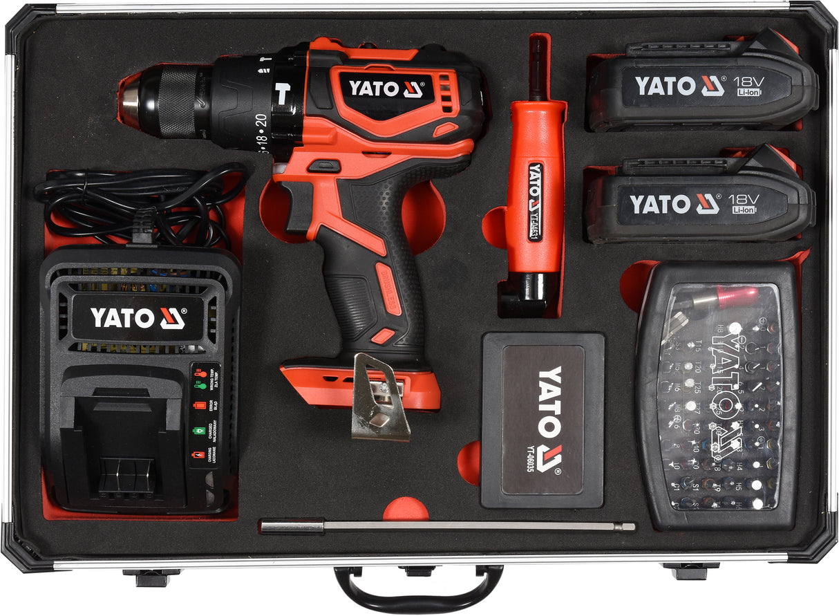 CORDLESS BRUSHLESS DRILL / DRIVER | WITH KIT 18V, 2 BATTERIES | 126 PCS. (YT-44250)