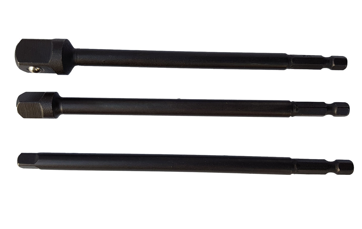 LONG ADAPTER SET FROM 1/4" (6.3 MM) TO SOCKETS 1/4" - 3/8" - 1/2", 150 MM (SA03)