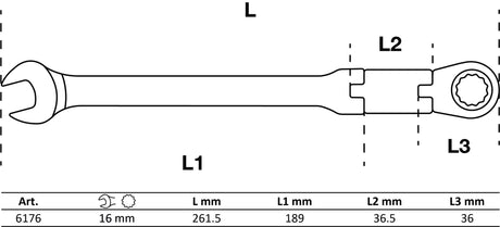 DOUBLE-JOINT RATCHET COMBINATION WRENCH | ADJUSTABLE | 16 MM (6176)