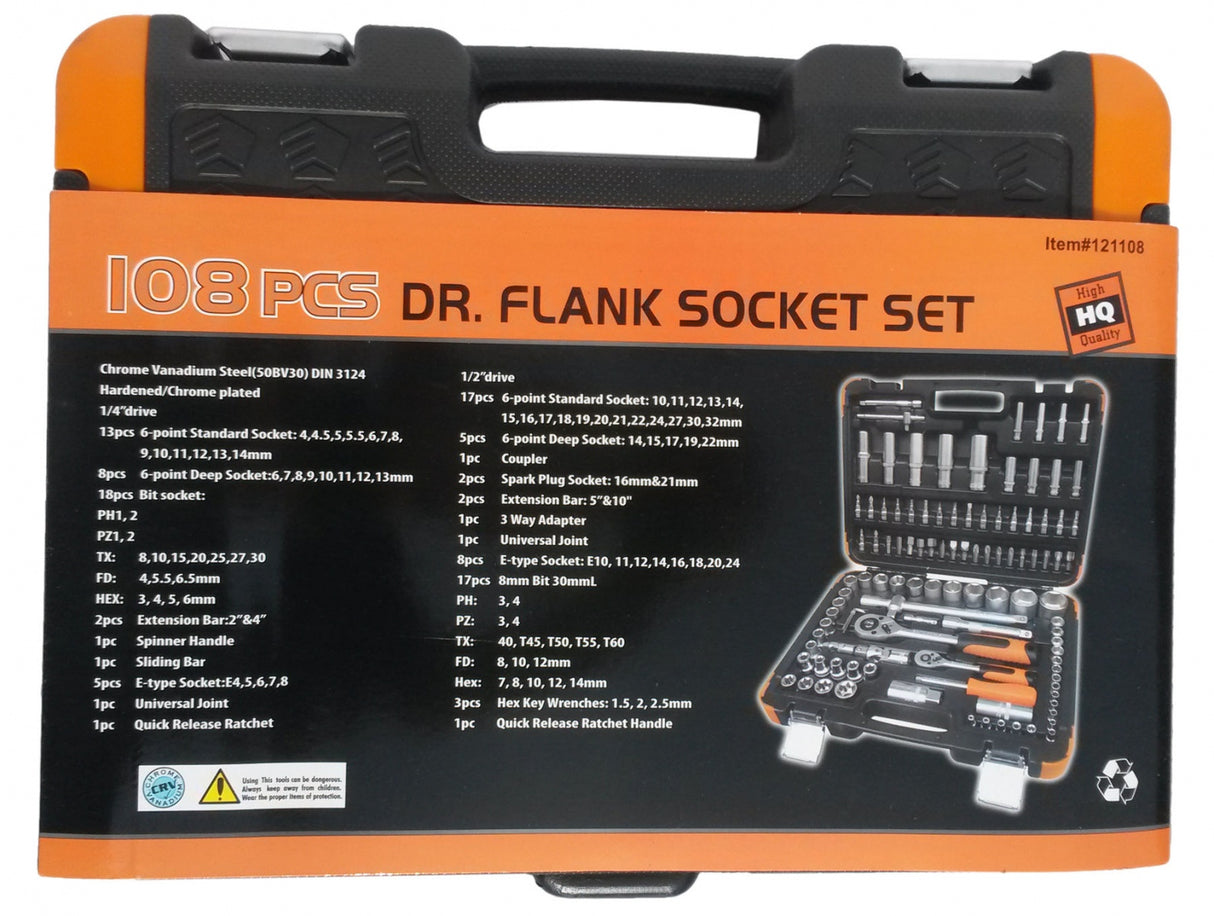 SOCKET AND WRENCH SET 108 PIECES, 1/4" + 1/2" (KR121108C)