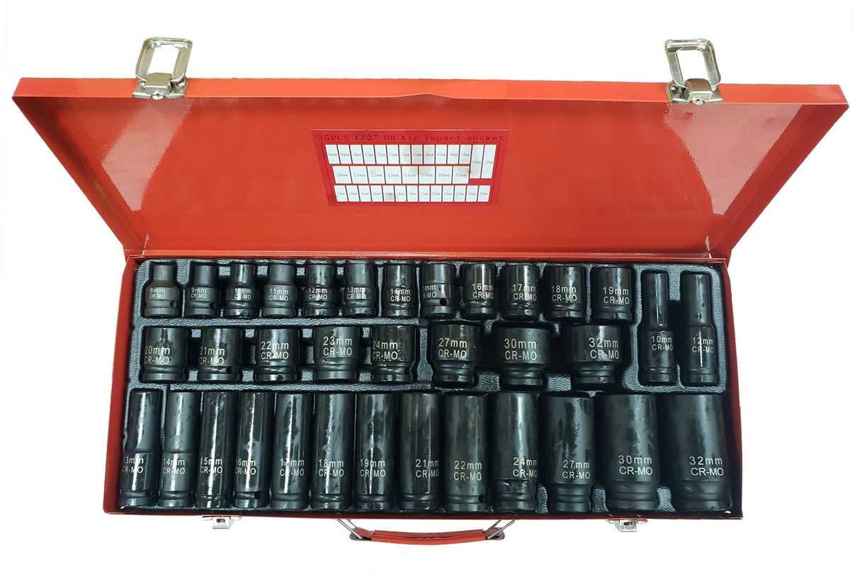 SET OF IMPACT SOCKETS LONG AND SHORT | CR-MO | 8 - 32 MM | 35 PCS. (SS35M)