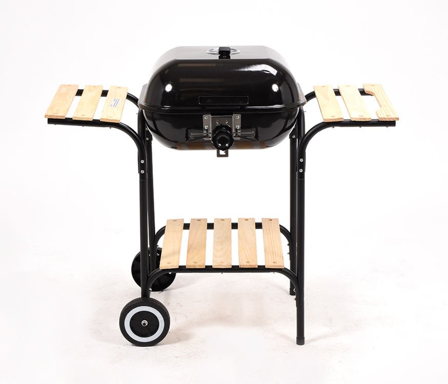 OUTDOOR BARBECUE / GRILL | WITH LID AND GRATES | WOODEN SHELVES (99581)
