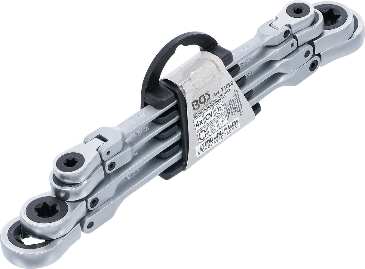 DOUBLE RATCHET RING SPANNER SET | ADJUSTABLE | WITH E-TYPE RING HEADS | E6 - E24 | 4 PCS. (71028)