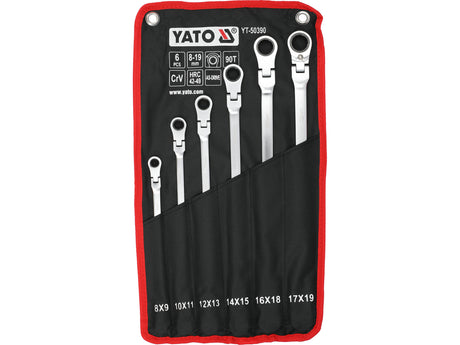 SET OF RATCHETING RING DOUBLE-ENDED LONG REVERSIBLE WRENCHES | WITH SWITCH | 8-19 MM | 6 PCS (YT-50390)