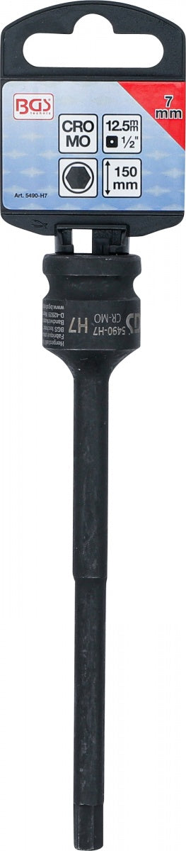 IMPACT BIT SOCKET | LENGTH 150 MM | 12.5 MM (1/2") DRIVE | INTERNAL HEXAGON 7 MM (5490-H7)