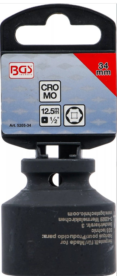 IMPACT SOCKET, HEXAGON | 12.5 MM (1/2") DRIVE | 34 MM (5205-34)