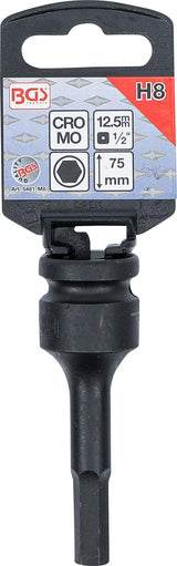 IMPACT BIT SOCKET | LENGTH 75 MM | 12.5 MM (1/2") DRIVE | INTERNAL HEXAGON 8 MM (5481-M8)