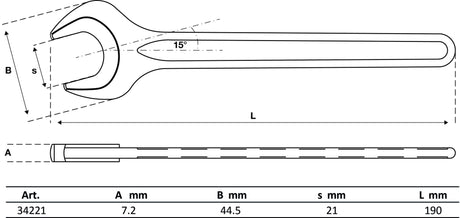 SINGLE OPEN END SPANNER | DIN 894 | 21 MM (34221)