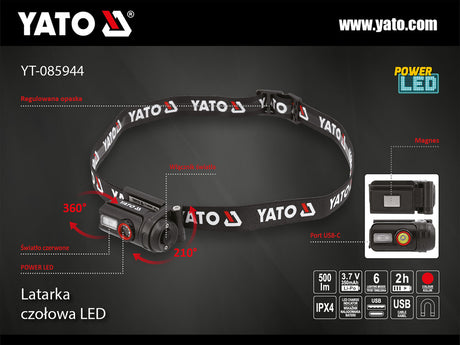 HEADLAMP 500LM, RECHARGEABLE (YT-085944)