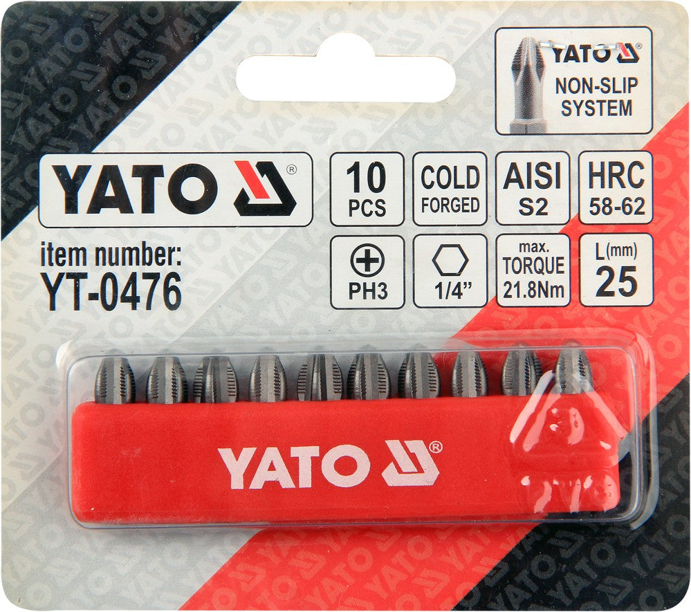 SCREWDRIVER BITS 10PCS  PH3X25MM S2 (YT-0476)
