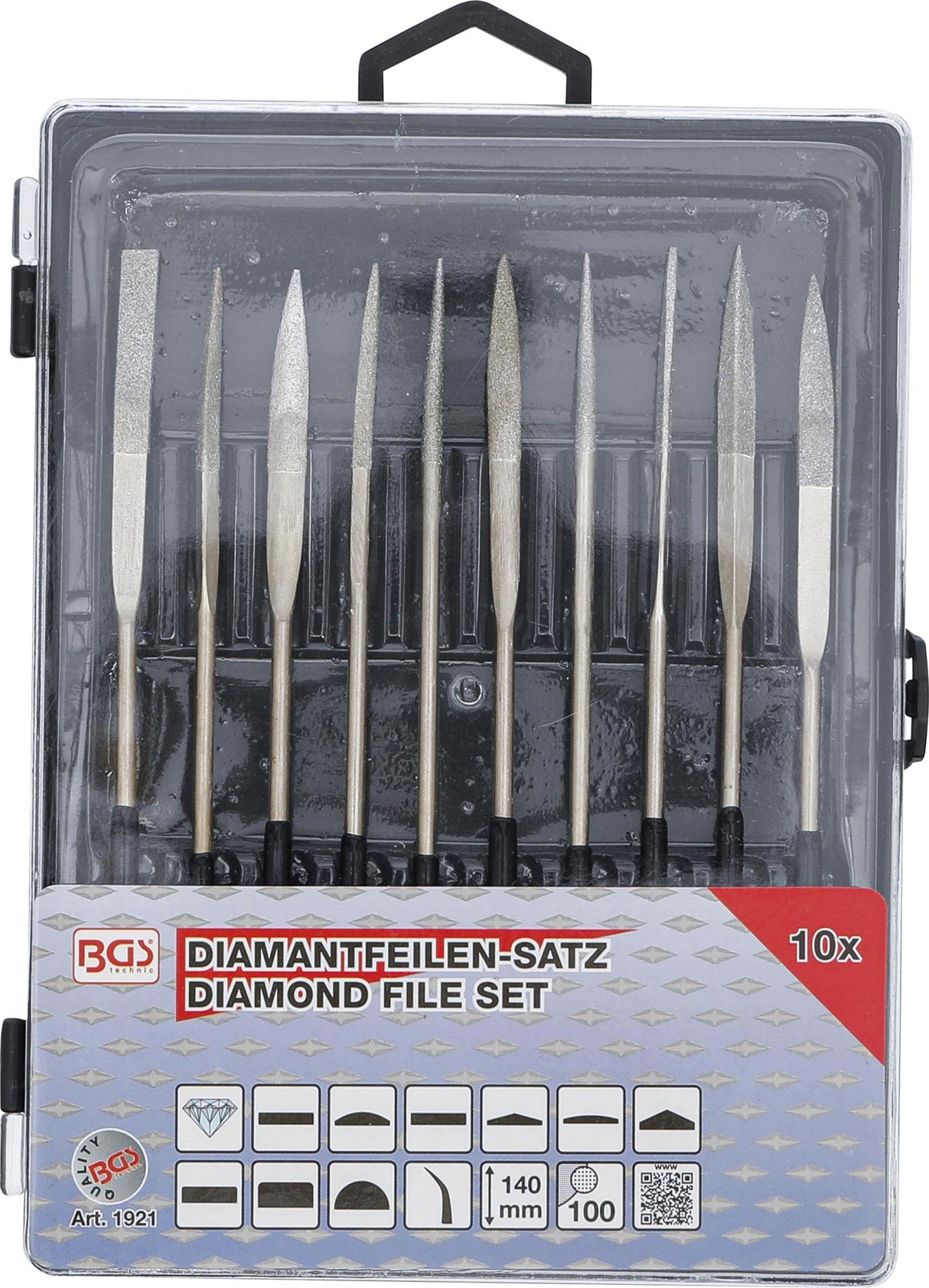 DIAMOND HOLE FILE SET | BENT | 140 X 3 MM | 10 PCS. (1921)